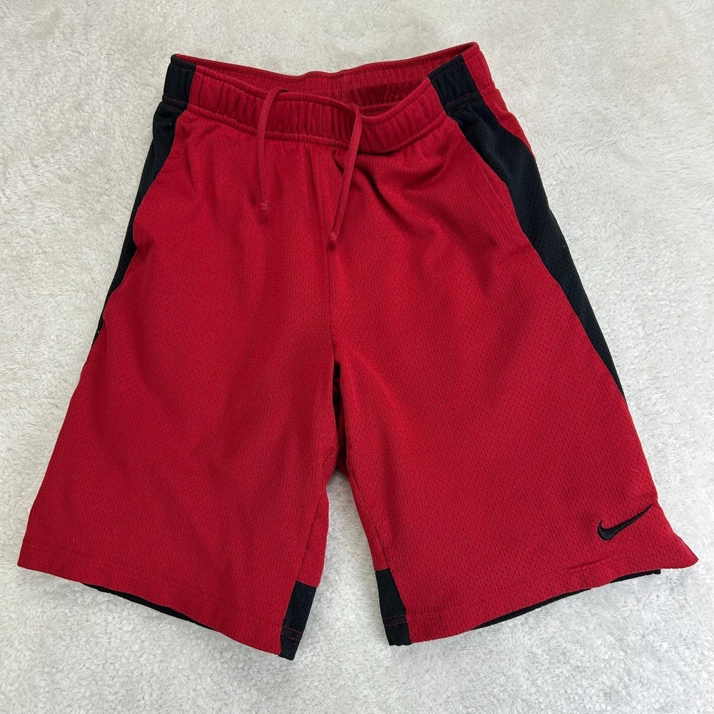 Nike Shorts Kids L Red Black Mesh Athletic‎ Drawstring Basketball Gym "Read"